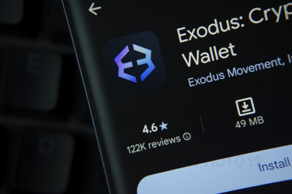 Dhaka, Bangladesh- 27 July 2025: Exodus app from Google Playstore is displayed on a smartphone screen