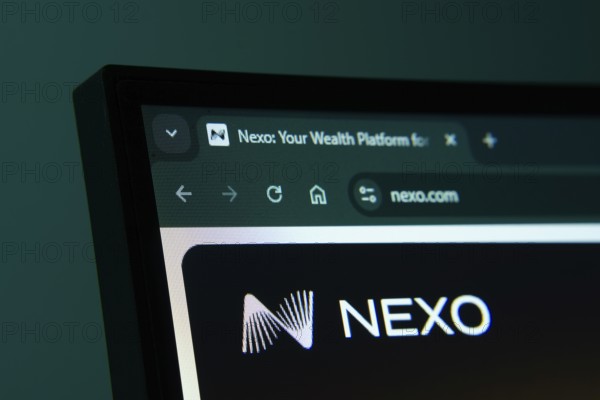 Dhaka, Bangladesh- 02 June 2025: Close-up of a computer screen displaying the nexo web interface in dark mode