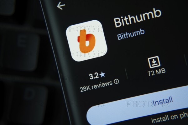 Dhaka, Bangladesh- 27 July 2025: Bithumb app from Google Playstore is displayed on a smartphone screen