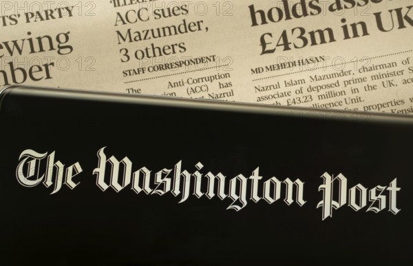 Dhaka, Bangladesh - 18 March 2025: The logo of the washington post is displayed on a smartphone screen