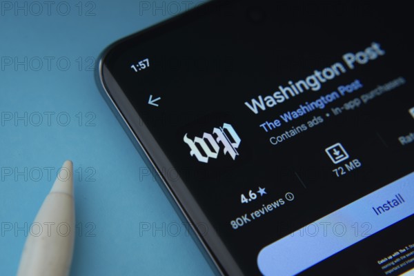 Dhaka, Bangladesh- 18 March 2025: The Washington post app from Google Playstore is displayed on a smartphone screen