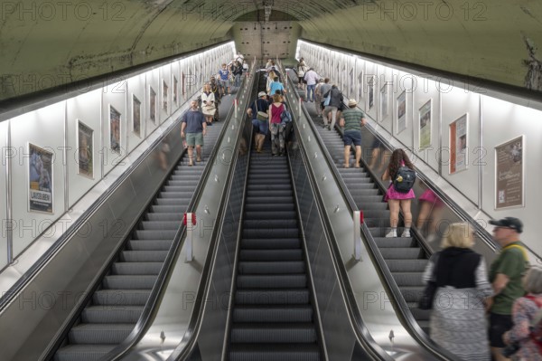 Escalators in the underground, Munich, Bavaria, Germany