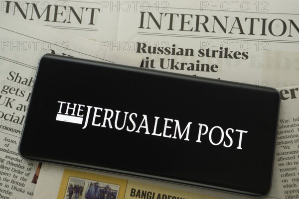 Dhaka, Bangladesh - 18 March 2025: The logo of The Jerusalem Post is displayed on a smartphone screen