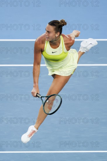 MELBOURNE, AUSTRALIA - JANUARY 12: Aryna Sabalenka whilst playing Sloane Stephens of the USA on day 1 of the 2025 Australian Open