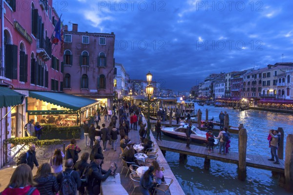 View of the Grand Canal from the Rialto Bridge in the evening, Venice, Veneto, Italy