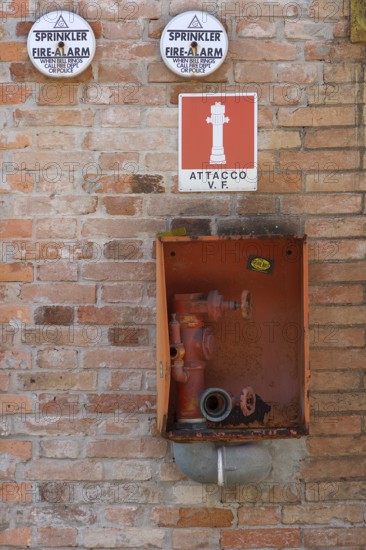 Alarm signals for fire alarm and water connection for fire department, Giudecca Island, Veneto, Italy