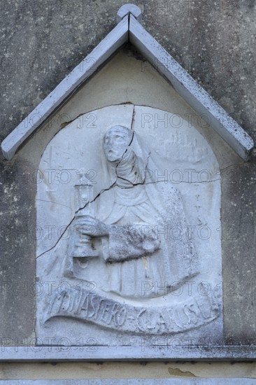 Old relief on the Monastereo Clarisse SS. Trinita on Guidecca Island, Veneto, Italy