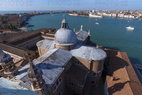 View from the church of San Giorgio Maggiore of Venice with the church of Santa Maria della Salute, Venice, Veneto, Italy