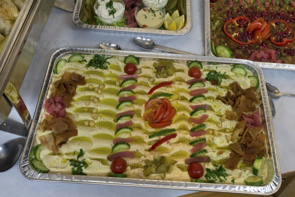 Food platter based on recipes of Arabic cuisine, Bavaria, Germany