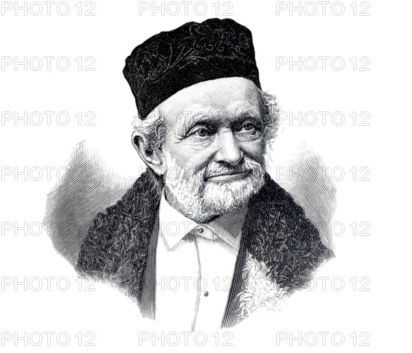 Wilhelm Eduard Weber (born 24 October 1804 in Wittenberg, died 23 June 1891 in Göttingen) was a German physicist. The derived SI unit Weber, unit symbol Wb, of the magnetic flux is named after him, co-inventor of the electromagnetic telegraph, authentic, digitally restored reproduction from a 19th century original, exact date of depiction unknown, Historical