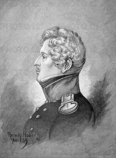 Helmuth Karl Bernhard von Moltke, Baron von Moltke from 1843, Count von Moltke from 1870, known as Moltke the Elder, popularly known as The Great Silent One (born 26 October 1800, died 24 April 1891), was a Prussian Field Marshal, shown here at the age of 22 as a lieutenant, authentic, digitally restored reproduction from a 19th century original, exact date of depiction unknown, Historical