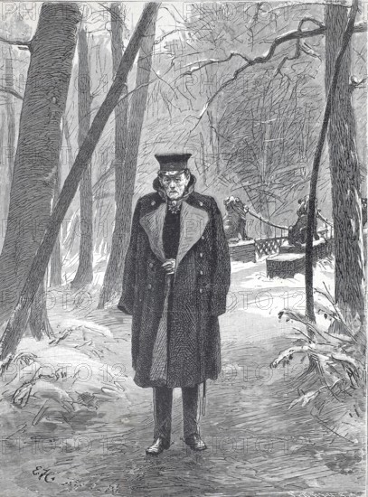 Helmuth Karl Bernhard von Moltke, Baron von Moltke from 1843, Count von Moltke from 1870, known as Moltke the Elder, popularly known as The Great Silent One (born 26 October 1800, died 24 April 1891), was a Prussian field marshal, here in the Tiergarten, authentic, digitally restored reproduction from a 19th century original, exact date of depiction unknown, Historical