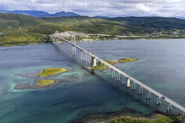 Aerial view of Tjeldsundbrua bridge south of Harstad, Norway