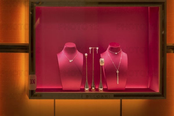 Noble shop window of a Bulgari jewelry store, Venice, Veneto, Italy