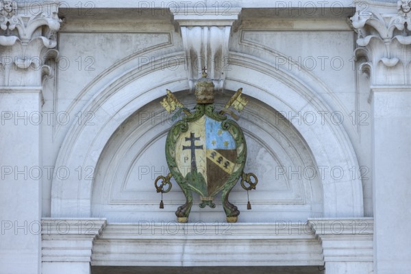 Ecclesiastical coat of arms at the church of San Giorgio Maggiore, Venice, Veneto, Italy