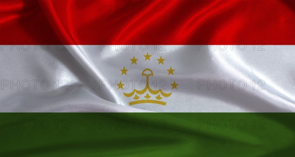 Tajikistan flag with cloth textured background. National flag of Tajikistan with realistic texture