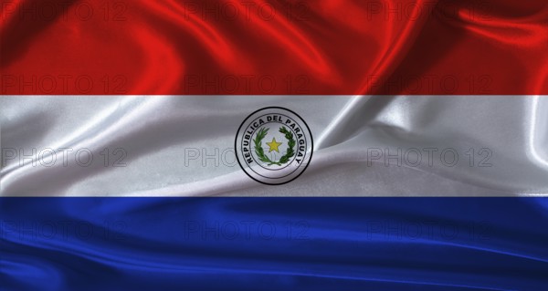 National flag of Paraguay with cloth texture. Paraguay flag with realistic texture background