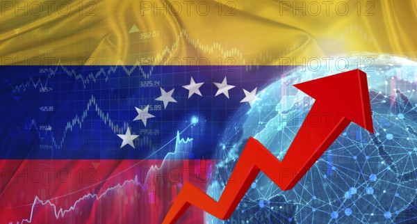 Global financial growth with Venezuela flag. Financial growth with Venezuelan flag on economic background