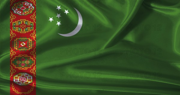 National flag of Turkmenistan with cloth texture. Turkmenistan flag with realistic texture background