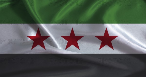 Syria flag with cloth textured background. National flag of Syria with realistic texture