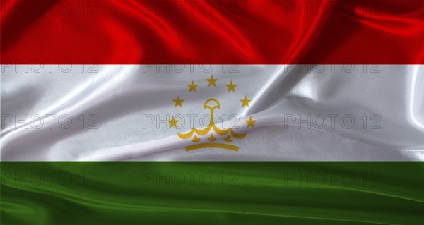 National flag of Tajikistan with cloth texture. Tajikistan flag with realistic texture background