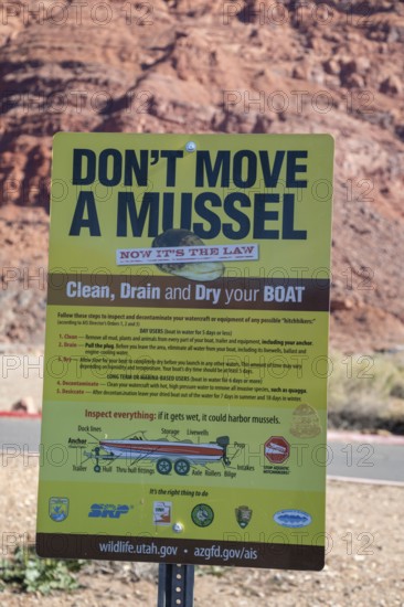 Lee's Ferry, Arizona - Instructions and equipment at the Lee's Ferry boat launch site on the Colorado River for removing invasive zebra and quagga mussels from watercraft. The invasive mussels have colonized the River in Colorado and are expected to eventually float downstream to the Grand Canyon