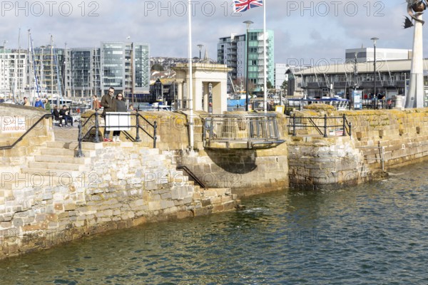 Mayflower Steps, Sutton Harbour, the Barbican, Plymouth, Devon, England, UK