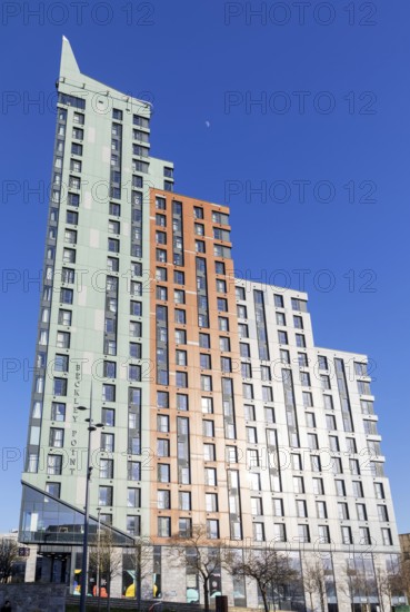 Beckley Point high-rise building from Armada Way, Plymouth, Devon, England, UK Boyes Rees Architects built 2018