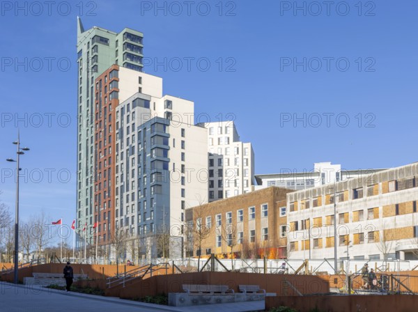 Beckley Point high-rise building from Armada Way, Plymouth, Devon, England, UK Boyes Rees Architects built 2018