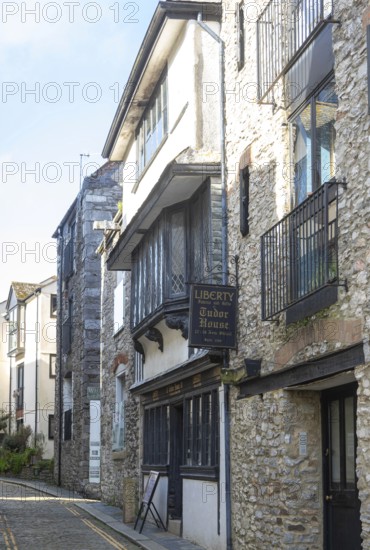 Liberty shop in historic Tudor House, New Street, the Barbican, Plymouth, Devon, England, UK