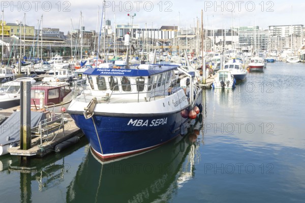 MBA Sepia, Marine Biological Association vessel, Sutton Harbour, Barbican, Plymouth, Devon, UK