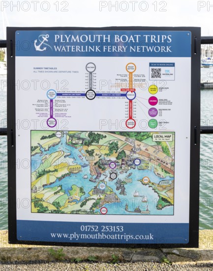 Information sign notice for Waterlink Ferry Network, Plymouth Boat Trips, Plymouth, Devon, England, UK