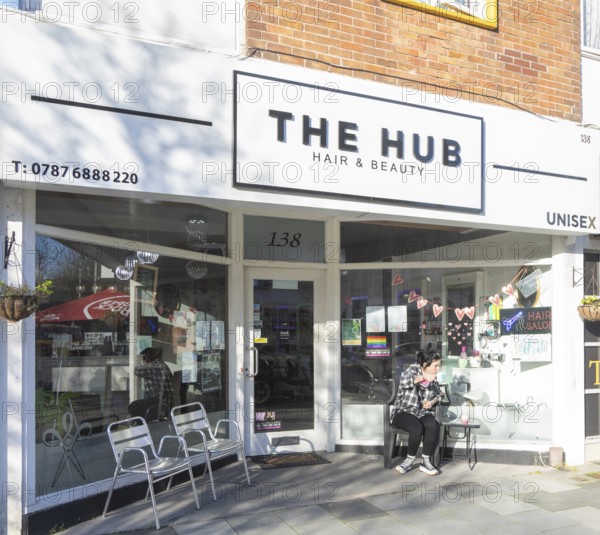 The Hub hair and beauty shop, city centre of Plymouth, Devon, England, UK