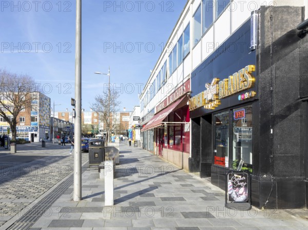 Shops and shoppers, Market Avenue, city centre of Plymouth, Devon, England, UK