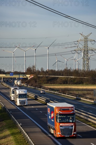 Borsum wind farm, near Rhede, on the A31 motorway, the wind farm was put into operation in 2001 and repowered in 2024, 13 old turbines were dismantled and replaced with 8 new Enercon E160 wind turbines and an Enercon E147, with a total output of almost 50 MW, Lower Saxony, Germany