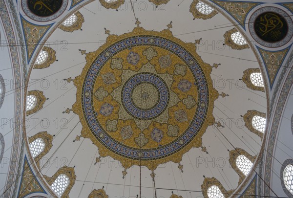 Elaborate patterns on the dome ceiling of a mosque viewed from inside, Selimiye Mosque, Konya Sultan Selim Camii, Konya, Central Anatolia, Turkey