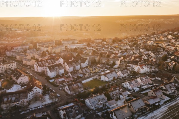 Panoramic view of a city at sunrise with golden light and peaceful atmosphere, Calw, Calw district, Germany