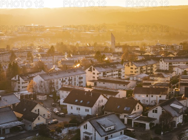 View of a city at sunset with warm light and autumnal atmosphere, Calw, Calw district, Germany
