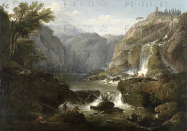 Claude Joseph Vernet (14 August 1714 - 3 December 1789), French painter, here his work, The Waterfalls at Tivoli (1737), Italy, Painting, Reproduction of the painting, Work of art, Historical