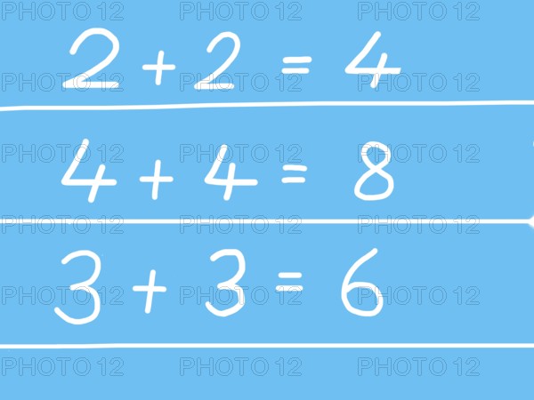 Naive illustration, children's drawing, school, bills on the blackboard