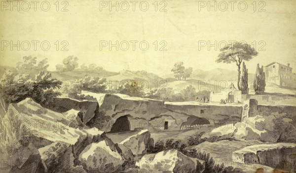 Claude Joseph Vernet (14 August 1714 - 3 December 1789), French painter, here his work, Etude faite sur la Route du Pont Salert a Rome (1758), landscape study, probably painted in the surroundings of Rome, Painting, Reproduction of the painting, Work of art, Historical