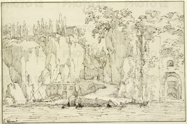 Claude Joseph Vernet (14 August 1714 - 3 December 1789), French painter, here his work, Sorrento near Naples, sketch drawing, painting, reproduction of the painting, work of art, historical