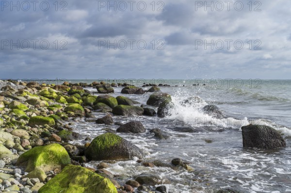 Boulders and surf on Gakower Ufer, Sassnitz, Jasmund National Park, Rügen, island, Baltic Sea, Mecklenburg-Western Pomerania, Germany