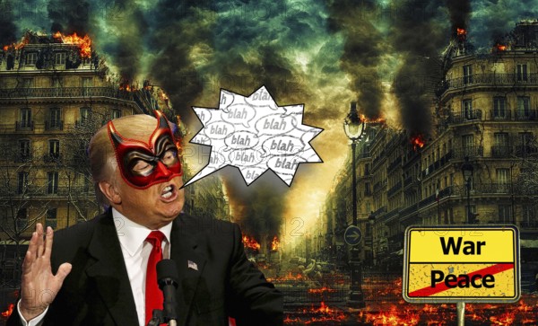 Symbolic image, Mephisto Trump as peacemaker, Nobel Peace Prize demands, erratic peace talk, determined about the world and USA, war perpetrator, deportation fury, war criminal Putin friend, Russia, Ukraine war, Chasos King, climate change and nature is fake news, Bitcoin king, kleptocracy, price development, Bitcoin questionable due to extreme energy requirements, stock exchange prices, uncertain digital currency, resources, energy, industry, critical economy, stock market hype, stock market crash, payment, insolvency, bad decisions, maximum profit, slump in profits, stock prices, location Germany, global economy, globalization, environmental protection, mafia, Trump government, Bitcoin rally, cryptocurrency, electronic wallet wallet, crypto reserve, stock exchange trading, gold replacement currency