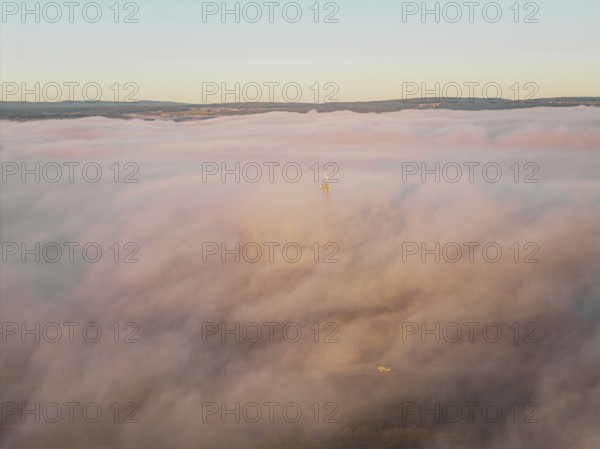 Sunrise over a sea of clouds creating a soft and peaceful atmosphere, Gechingen, Calw district, Germany