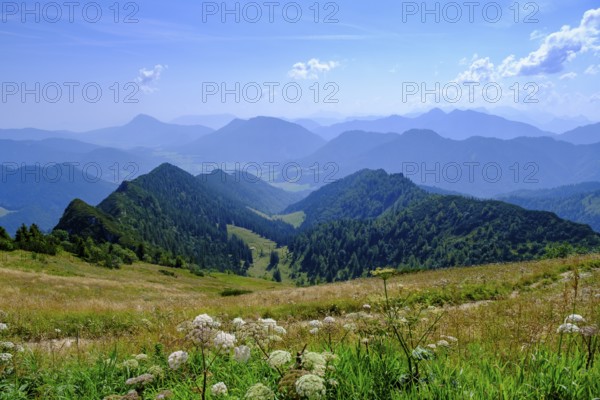 View from the summit, am Hochfelln, near Bergen, Chiemgau, Upper Bavaria, Bavaria, Germany