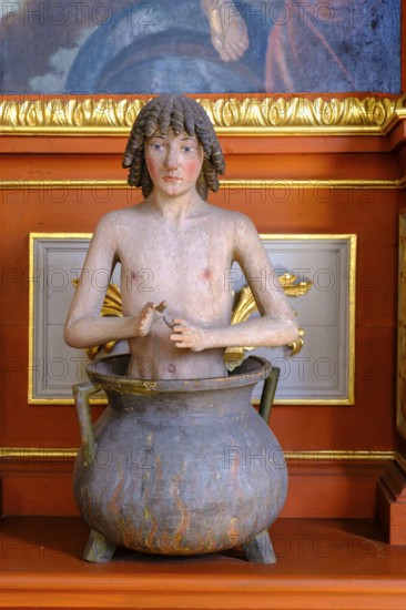 St. Vitus, in an oil boiler, church of St. Cosmas and Damian, Waltenhofen, Oberallgäu, Swabia, Bavaria, Germany