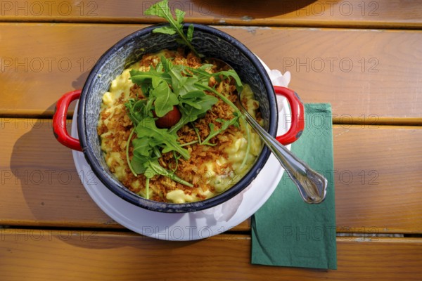 Kässpatzn, Food, Klosterwirt, Höglwörth, Höglwörther See, Rupertiwinkl, Upper Bavaria, Bavaria, Germany