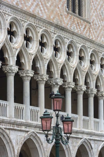 Gallery of columns from the Doge's Palace, Venice, Veneto, Italy