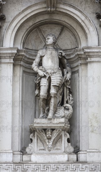 Statue of Saint George with the dragon in a niche, Venice, Veneto, Italy